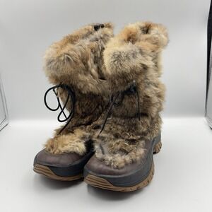 ULU Boots Womens 8 Brown Leather Rabbit Fur Waterproof